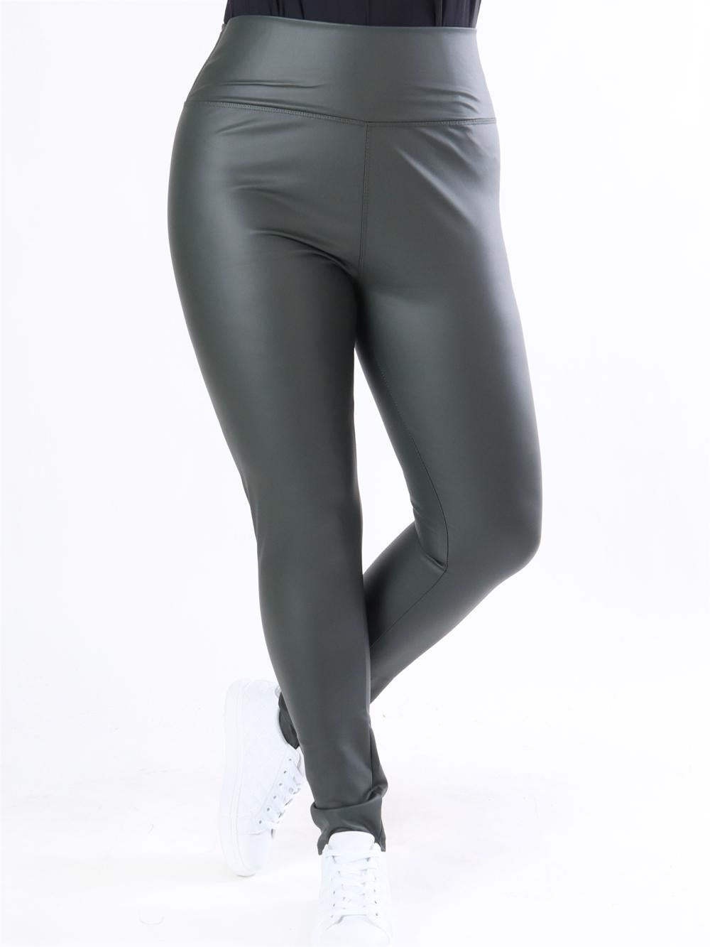 Penny - Armygrønne leggings i læderlook